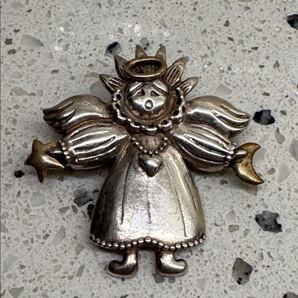 Carol Henry Designs VINTAGE Sterling Silver and Brass Angel Brooch/Pendant EUC